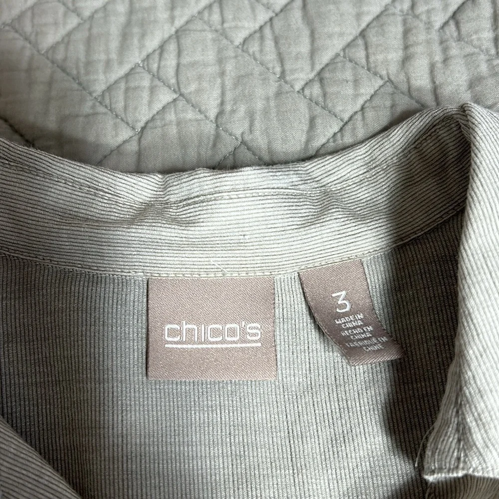 Chico’s Grey Linen-Look Tie Front Button-Up Shirt Sz 3 (XL)